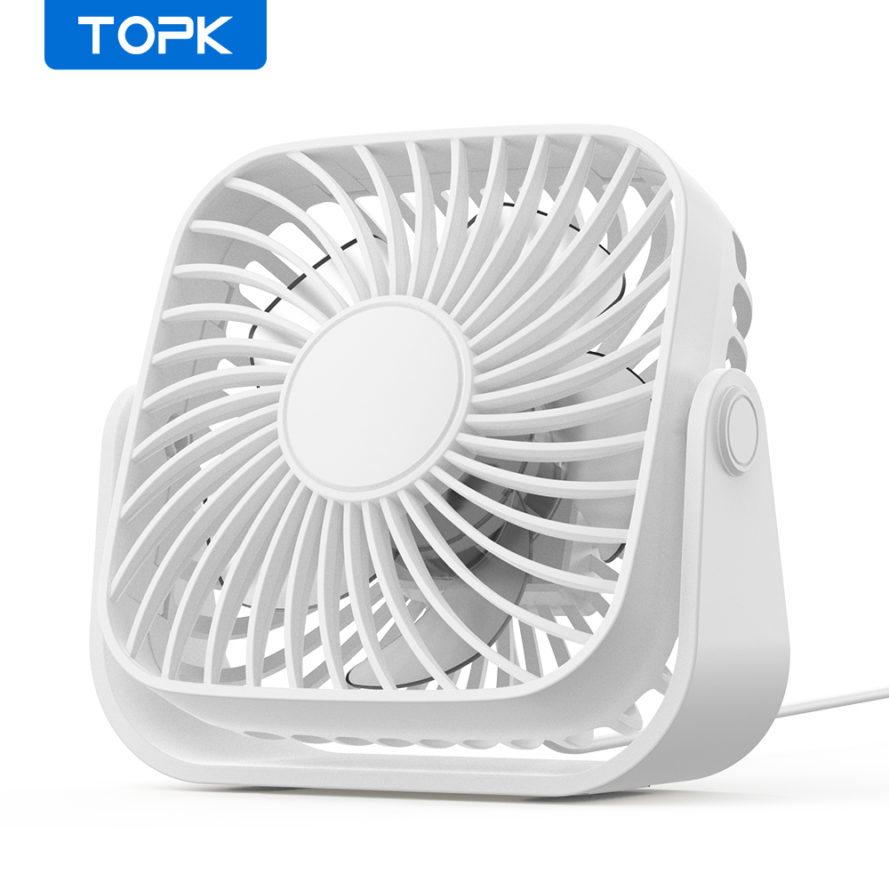 TOPK 4 inch USB mini-bureauventilator, 3 snelheden stille draagbare desktop-tafelventilator, 360 ° Aanpassing persoonlijke kleine ventilator voor slaapkamer thuiskantoor: WHITE