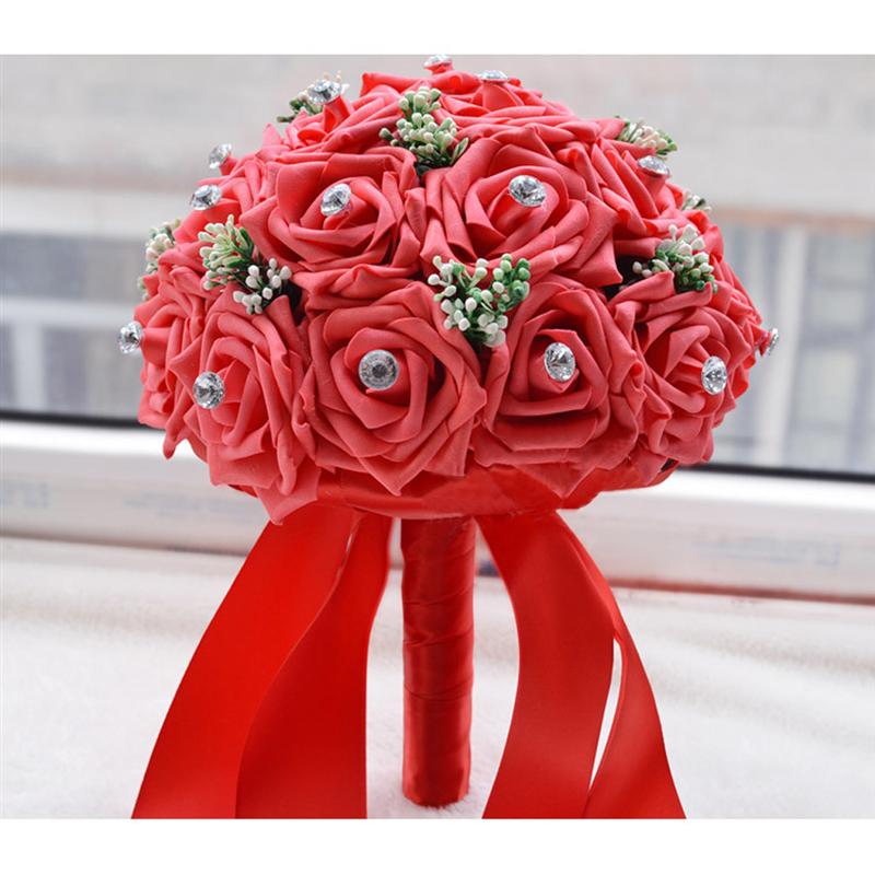 Handgemaakte Kunstmatige Foam Bloemen Boeket Simulatie Rozen Strass Bruids Toss Boeket Bruidsmeisje Boeket Voor Bruiloft