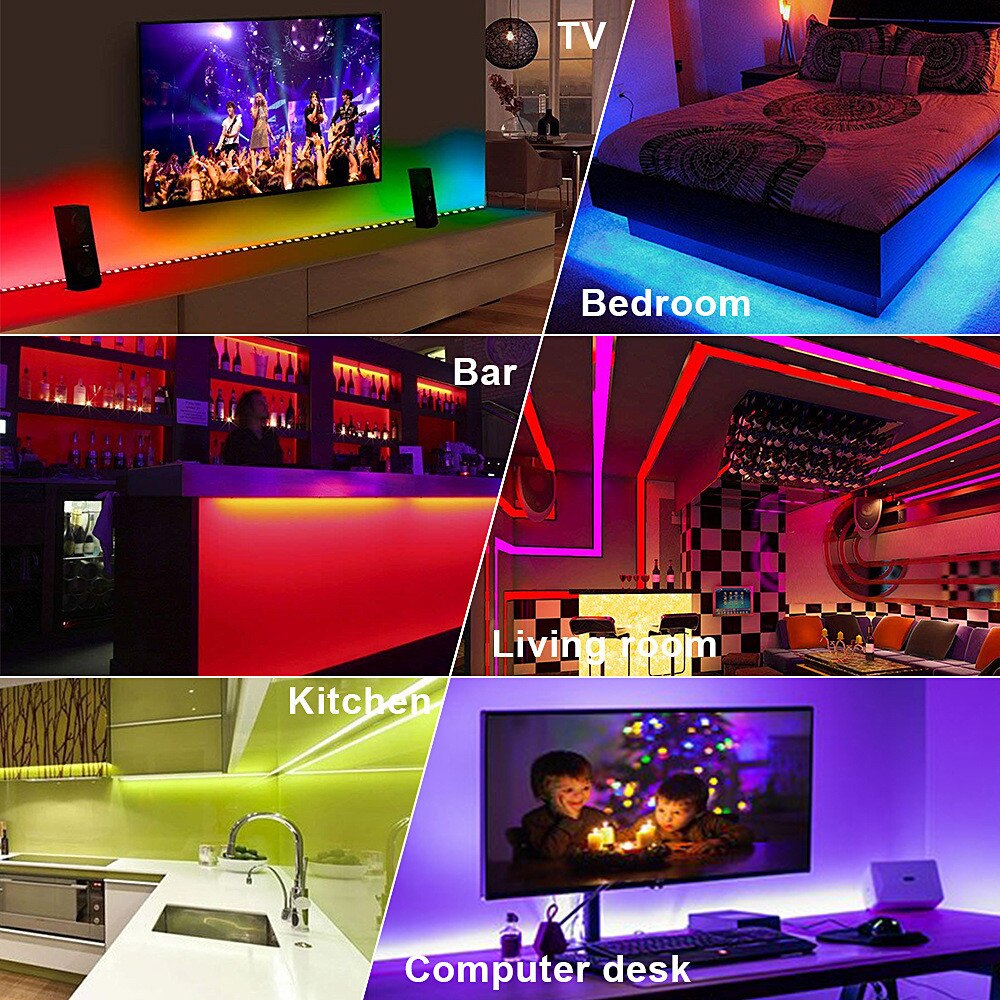 Bande LED RGB IP65 5m 5050 + Télécommande - Alimentation USB, Pour TV, Déco Intérieure