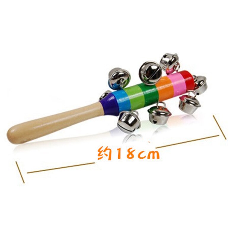 1Pcs 18cm Baby Wooden Rattle Rainbow Color Hand bell Baby Rattles Jingle bells Infant Shaker Rattle Educational Toys