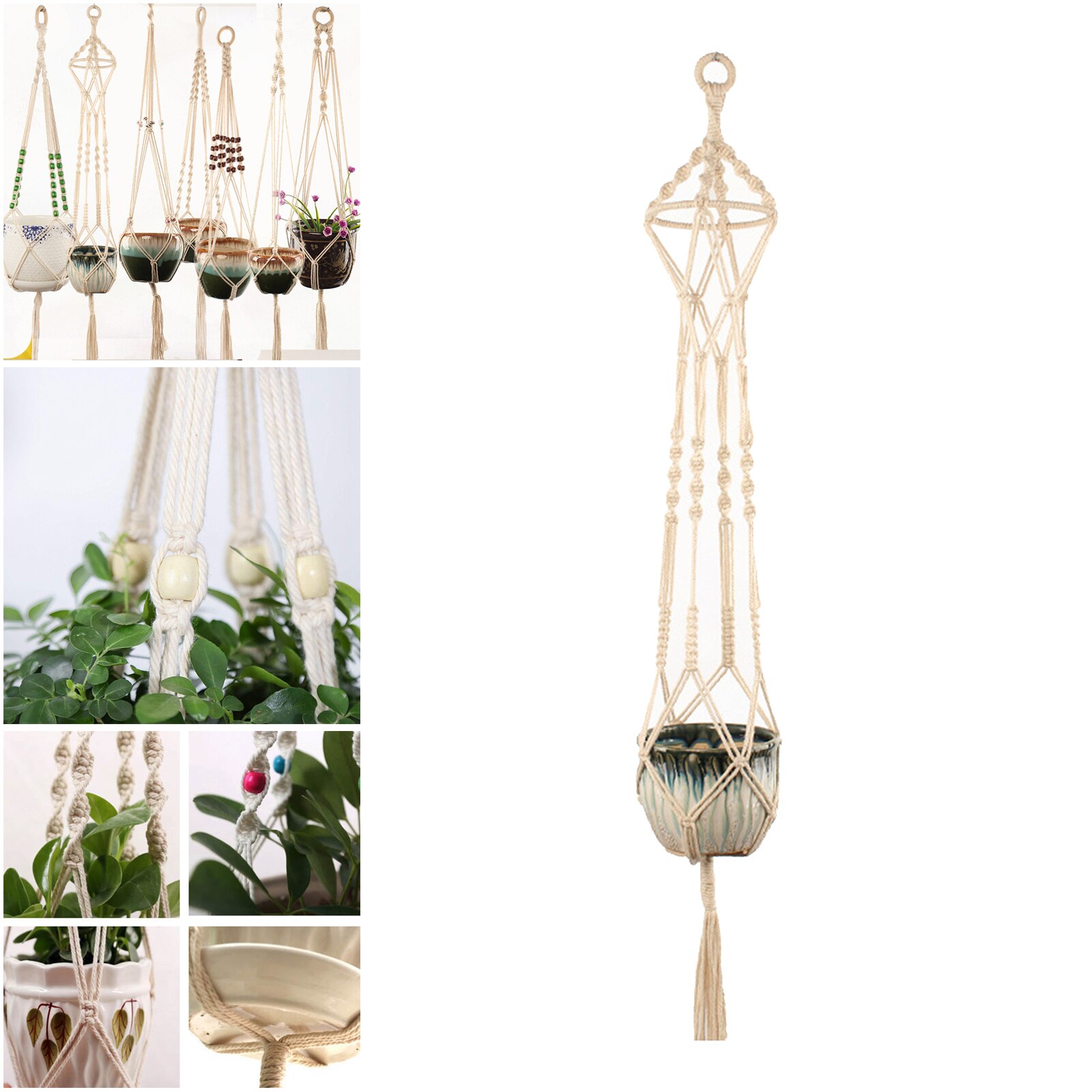 Macrame Plant Hanger Cotton Cord Flower Pot Holder 100cm Inddor Decorative: style 1