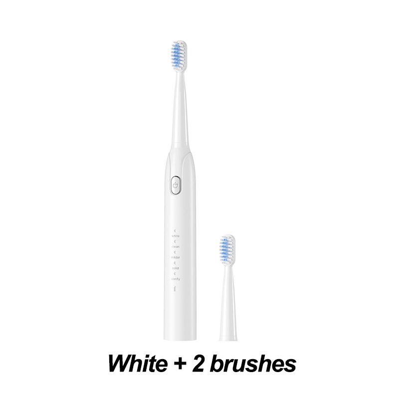 Electric Toothbrush Sonic Toothbrush USB Induction Charging Toothbrush Smart Toothbrush Electric Tooth Scaler Wave Brush: white 2 brush