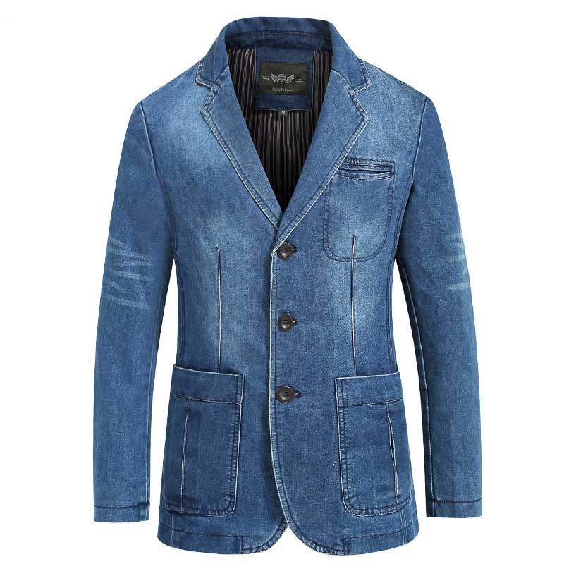 LONMMY Cowboy blazer jeans jacket men 80% Cotton Denim jacket men blazer Suits for men jaqueta Brand-clothing Casual M-4XL: light blue / XL