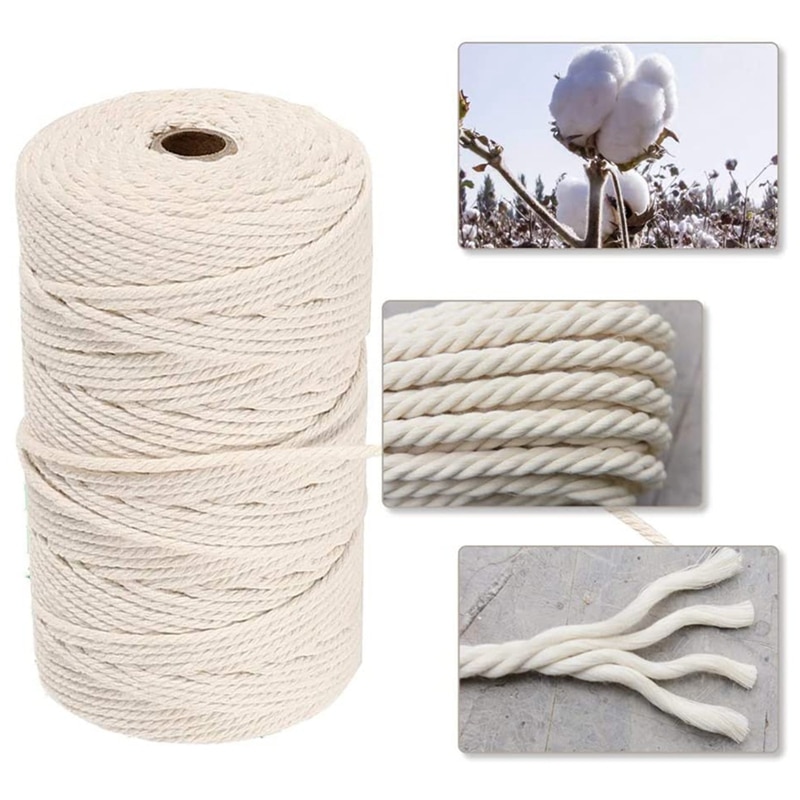 Macrame Cord Natural Cotton Rope 3mm with Wood Ring Wood Stick For DIY Macrame Kit Wall Hanging Plant Hanger