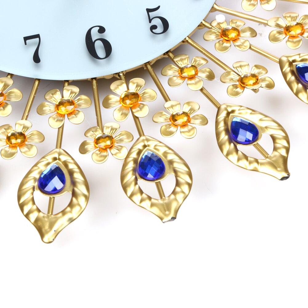 Große wanduhr Luxus Pfau Diamant Metall Kristall Digitale Nadel Uhren für Wohnzimmer Hause Dekoration Große Wanduhr