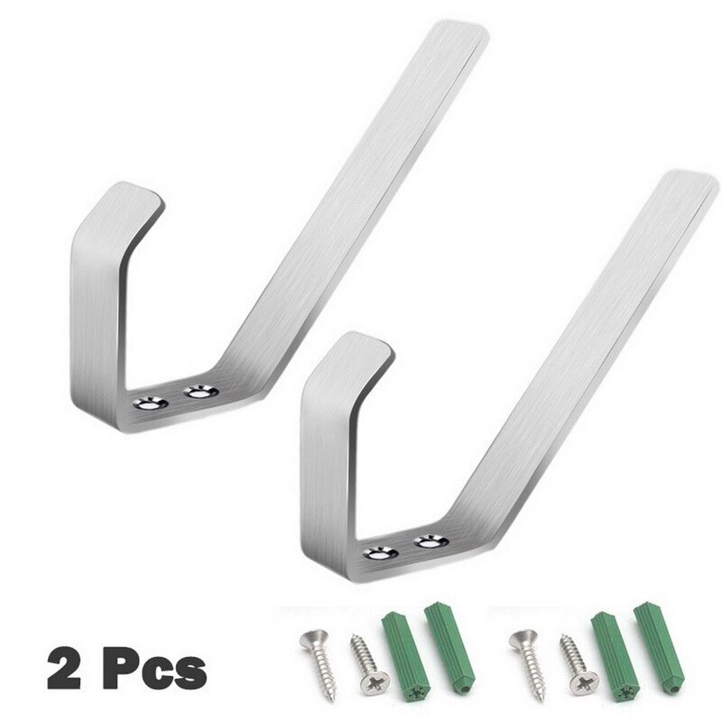 Helmet Hook 2Pcs Motorcycle Helmet Holder Hook Jacket Hanger Home Luggage Hook Multipurpose Wall Mount Rack For Cabinet Door: Large Size Silver