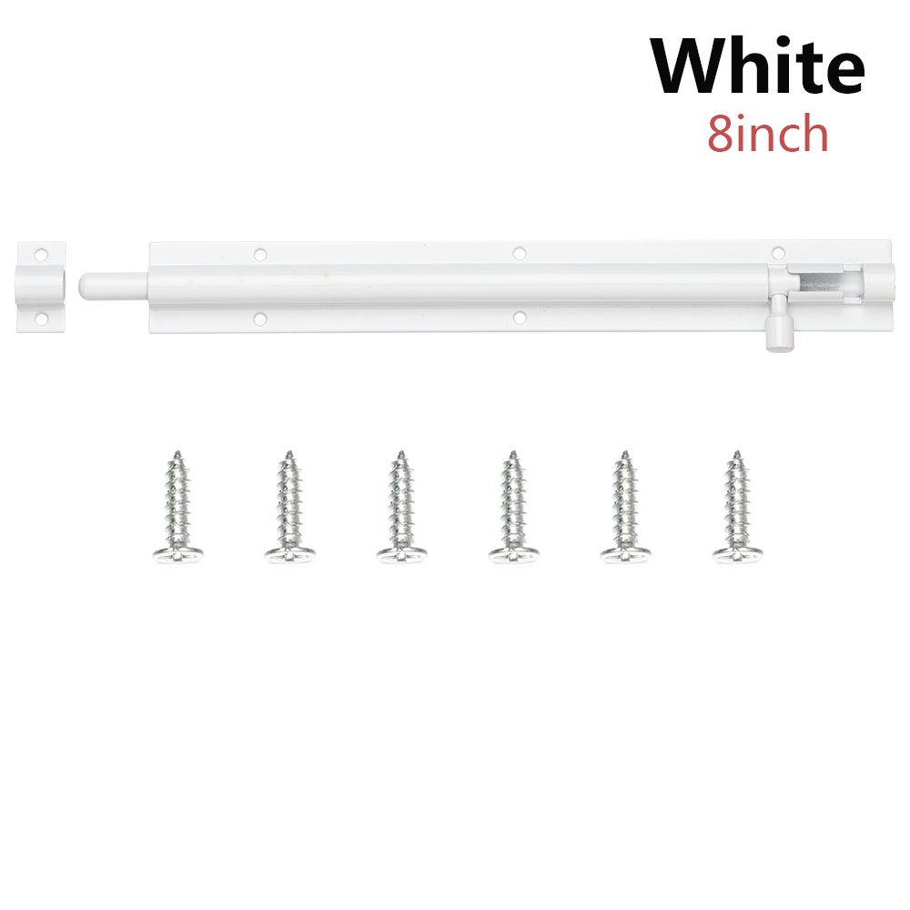 2/3/4/5/6/8inch Aluminum Alloy Door Latch for Home Window Catch Lock Slip Bolt Fiting Door Lock Buckle Silent Gate Hook Hardware: white-8inch
