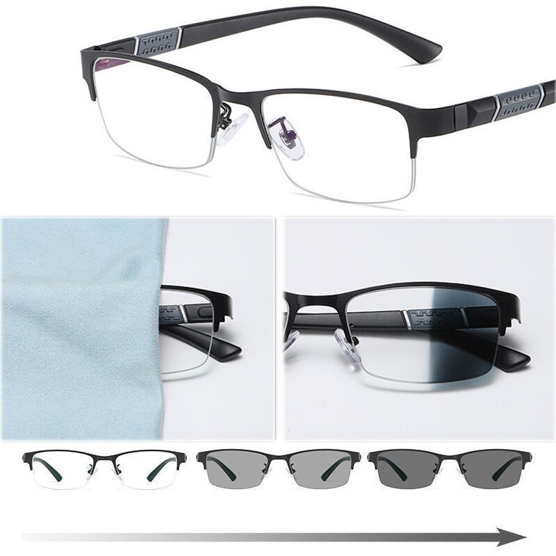 Outdoor Intelligent Photochromic Myopia Glasses Men Women Anti-Blue Ray Anti-fatigue Computer Myopia Eyeglasses Half-Frame 2.5