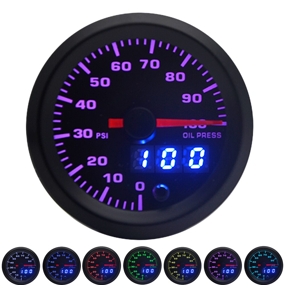 2 "52mm 7 colores LED Auto presión de aceite 0-100 PSI medidor de presión de aceite analógico/Digital doble pantalla medidor de coche
