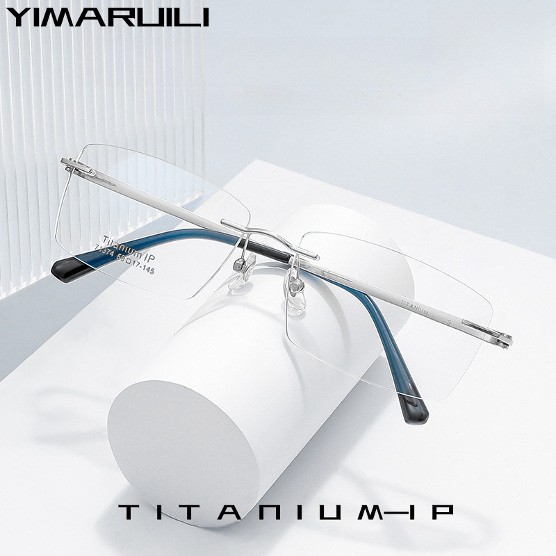 YIMARUILI Business Rimless Glasses Men's Ultra-light Pure Titanium Square Big Face Optical Prescription Eyeglasses Frame 71374