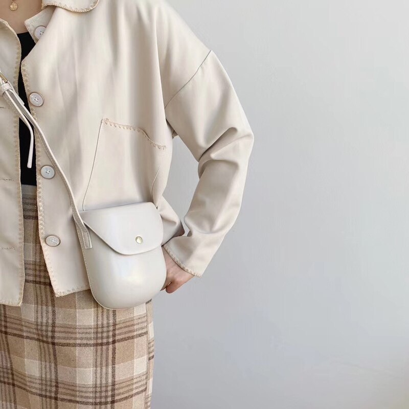 Ensfarvet dame skuldertaske hårdt pu læder vintage kvinder mini crossbody telefontaske ungdom shell pung hel: Hvid