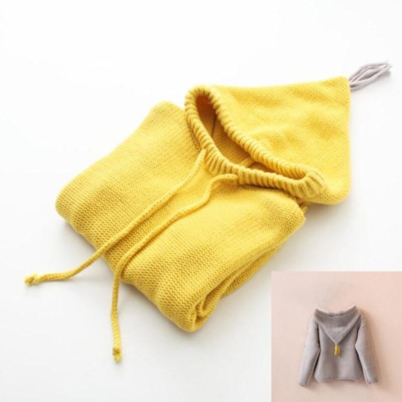 Herfst En Winter Kwastje Hooded Gebreide Trui Voor Baby Jongen En Meisje Effen Kleur Warme Gebreide Trui Voor Baby Boy en Meisje