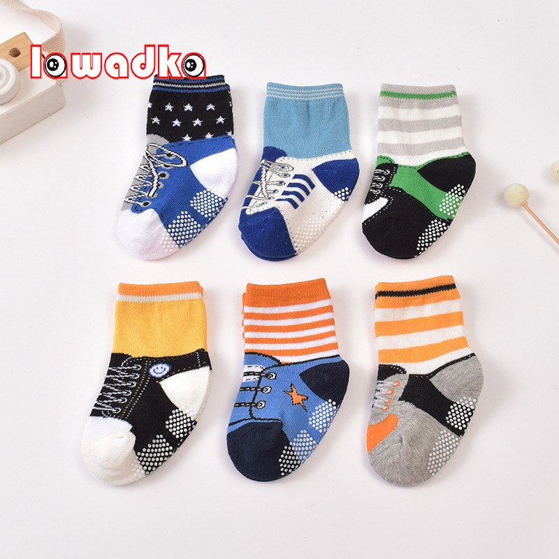 Lawadka 0-18Month Baby Boys Girls Floor Socks Cotton Stirped Socks For Boys Girl Casual Anti-slip Kids Sock Four Season