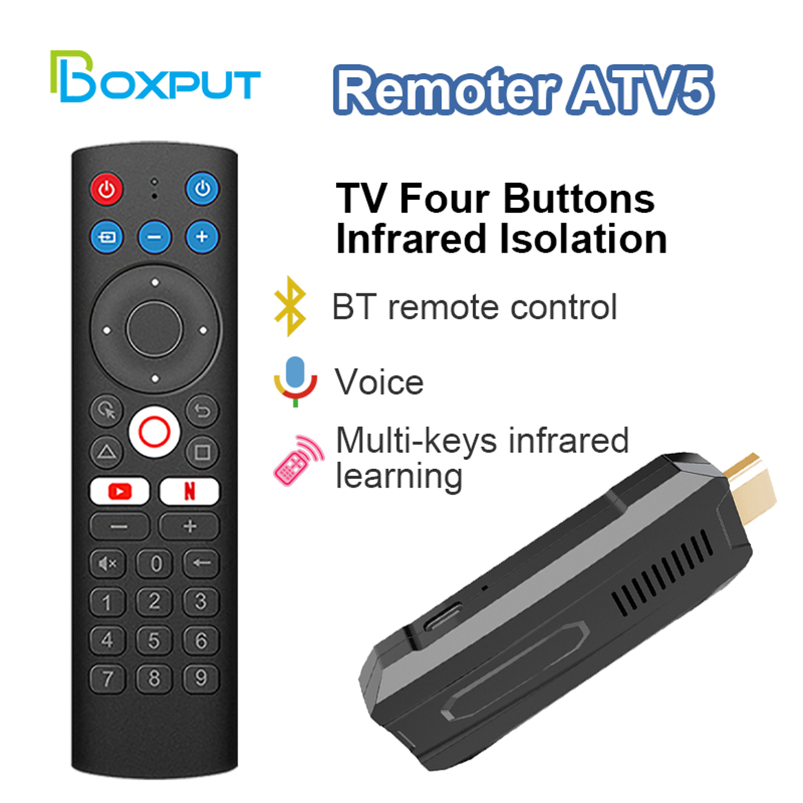 Boxput Remoter ATV5 BT voice Remote Control with IR Learning Function Dedicated Remoter for iATV R3 TV Stick iATV R5 TV Box
