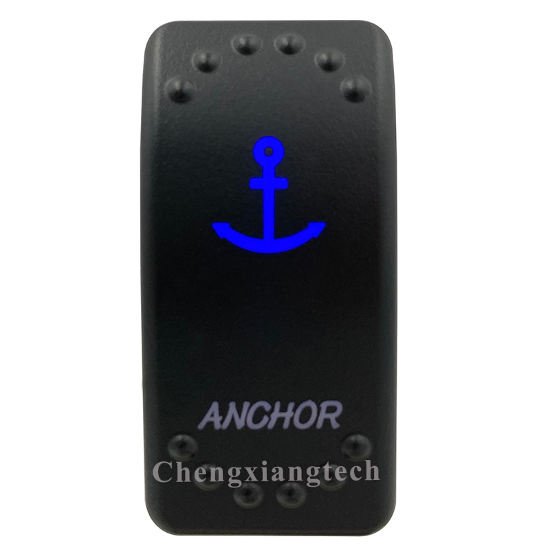 12V 20A (ON) OFF ON Blue Led ANCHOR Rocker Switch Up Momentary Down maintained Boat Switch IP68 Waterproof Universal