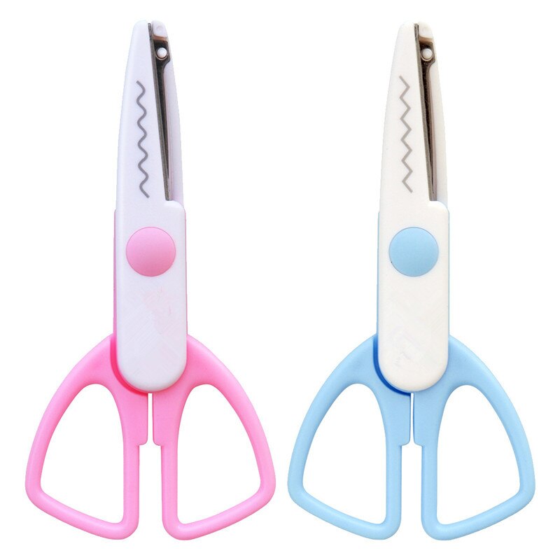 2Pcs Laciness Schaar Metalen En Plastic Diy Foto Snijder Papier Scrapbooking Kant Gekarteld Wave Kant Craft Briefpapier Schaar