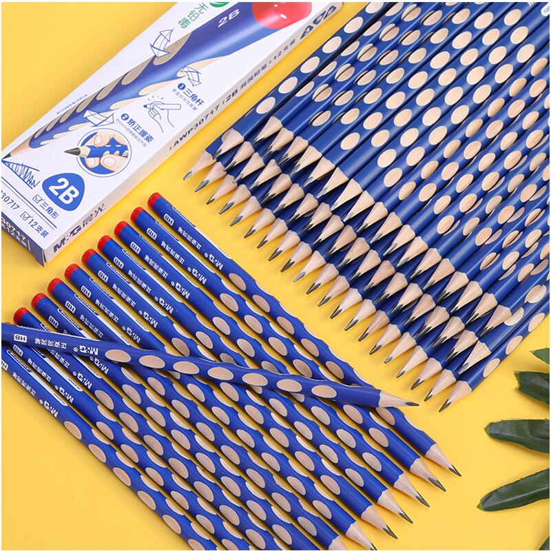 12 Stks/set Houten Potlood 2B Hb Driehoek Hout Potlood Juiste Kinderen Schrijven Vaardigheden Briefpapier Levert Sturen 1 Puntenslijper