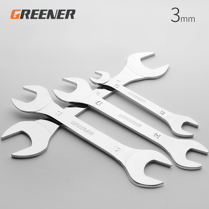 Greener-llave fina de doble cabezal, herramienta de mano de 3mm de doble uso, Llave pequeña ultrafina para el mantenimiento de coche, 1 ud.