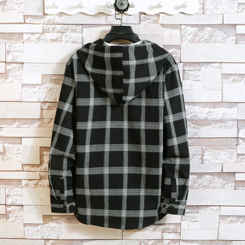 Plaid Style Autumn Spring 2022 With Hoodie Men‘s Hip Hop Punk Shirt Flannel Casual Clothes
