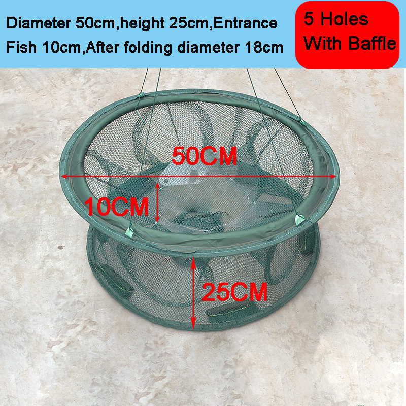Automatic Fishing Net Trap Cage Foldable Round Shape Fishing Network Shrimp Cast For Crabs Crayfish catcher Dip Fishing Cage: Type A 5 Holes
