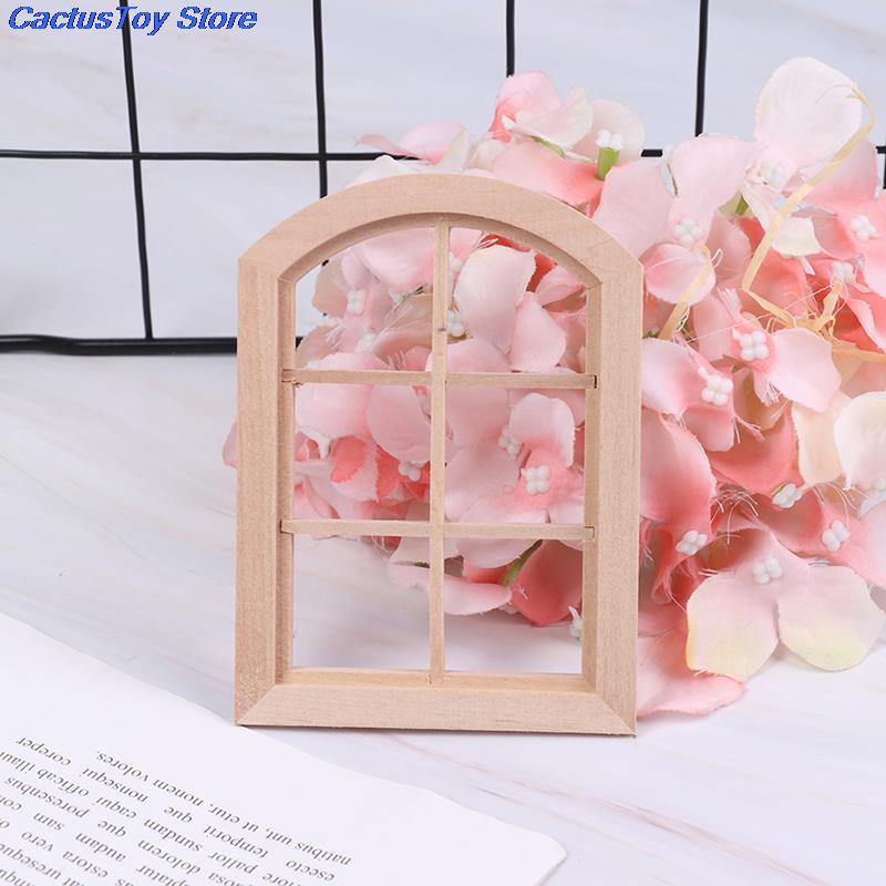 Houten Miniatuur Deel 1:12 Dollhouse Boog Venster Zes Pleinen Hout Simulatie Kamer/Meubels Mypanda