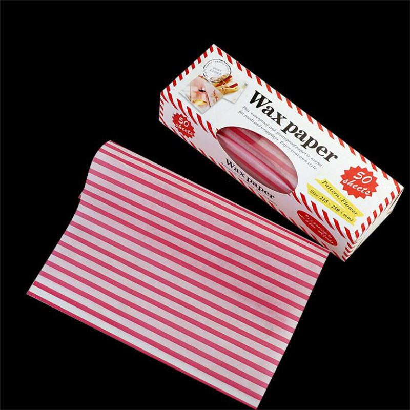 50Pcs/Lot Wax Paper Food Grade Grease Paper Food Wrappers Wrapping Paper For Bread Sandwich Burger Fries Oilpaper Baking Tools: stripe with box
