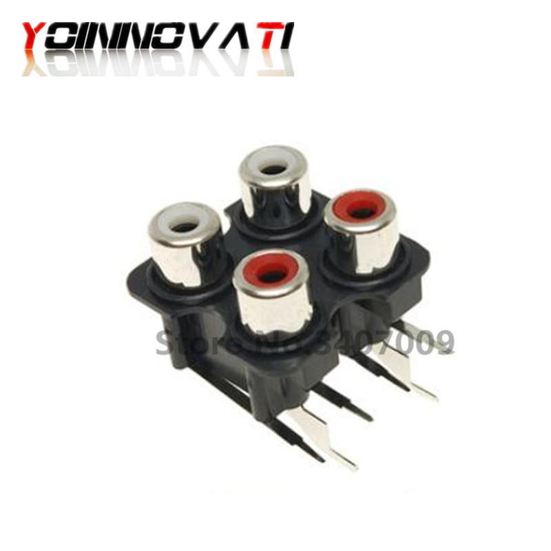 5pcs/lot RCA socket 4P multichannel audio signal input socket 4-hole lotus socket 4-position lotus socket connector: Dark Grey