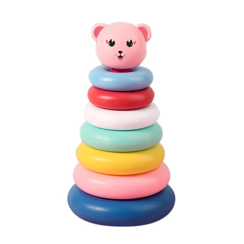 Baby bell blocks ring toy children's colorful rings blocks rings house rainbow rings learning colors and shapes toy: Default Title