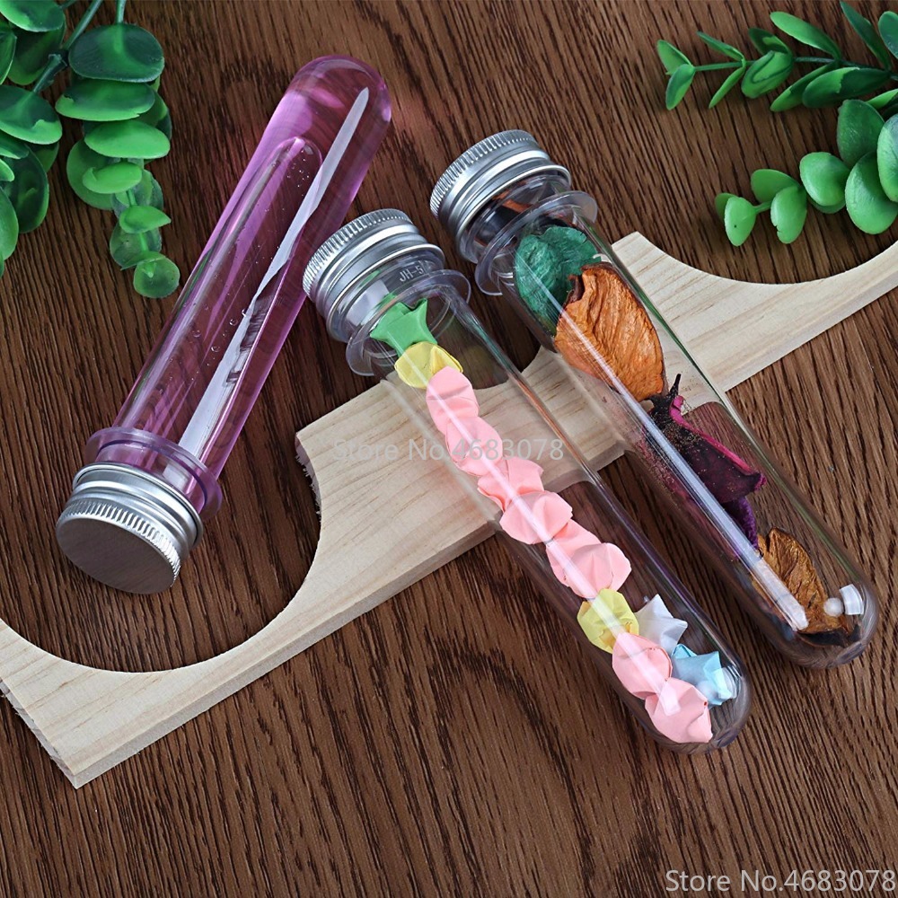 Tubos de ensayo transparentes de plástico con tapón de aluminio, botellas de 25x140mm, material escolar, equipos de laboratorio, 40ml, 50 Uds.