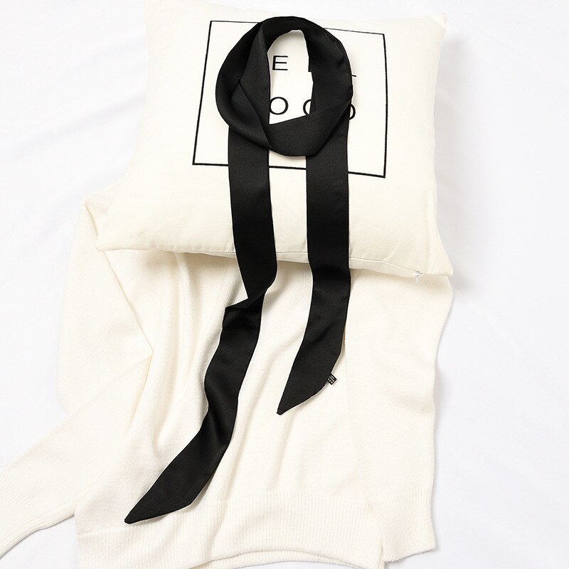 Zijde Dunne Slanke Smalle Sjaals Vrouwen Sjaals Kleine Kettingen Lint Universele Lange Sjaal: Black