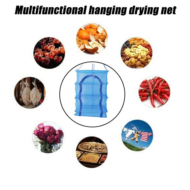 4 Layers Fish Mesh Hanging Net Durable Folding Fish Vegetable Dishes Dryer Net Drying Rack