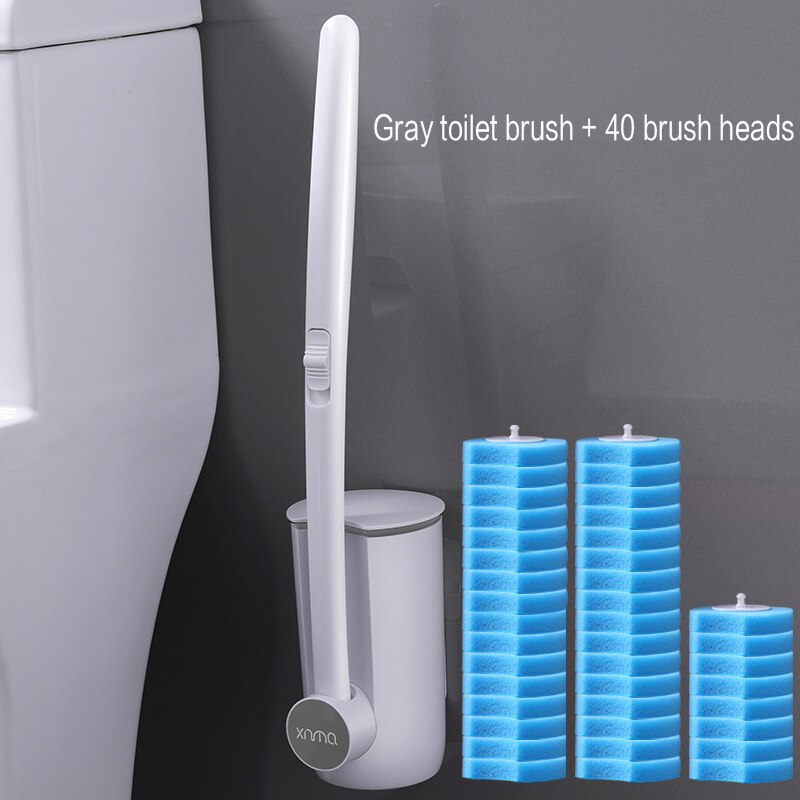 Cabeça de escova substituível da escova do toalete do banheiro descartável e conjunto do êmbolo com punho longo nenhum canto morto escova de limpeza: Gray 40 brush head