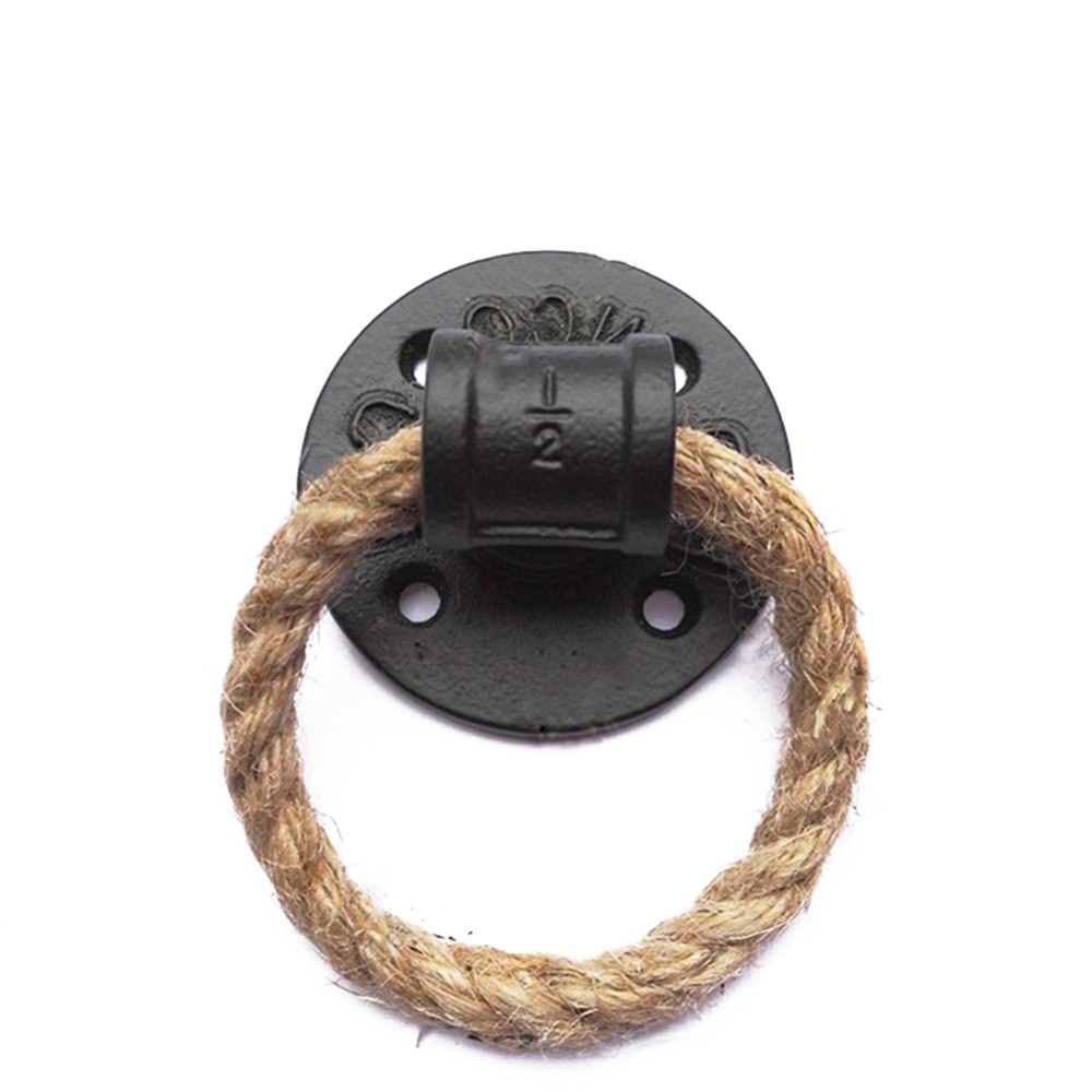 Simple morden Iron Pipe Flange Door Handle Knocker With Rope Loft Industry Style Gate unfold install for interior door knob