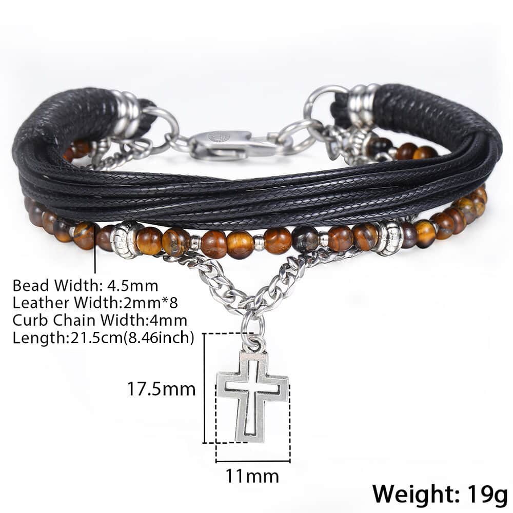 Trendsmax läderarmband för män pärlkedja rostfritt stål grönt kors charm box länk kedja herr smycken kdlb 72: Dlb 71