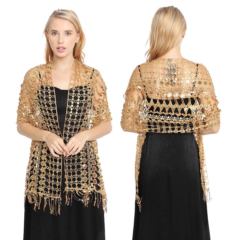 Aftonklänningar sjalar & omslag kvinnor paljetter glitter halsduk bröllop cape brudtärna brudklänning sjal foulard femme dam sjalar