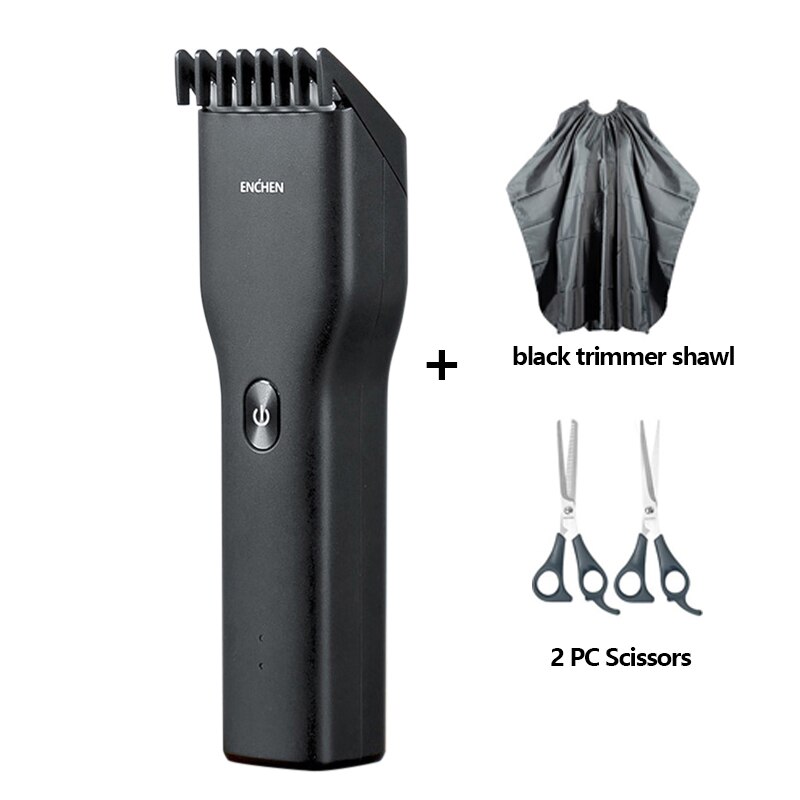 Enchen Men Electric Hair Trimmer Ceramic Clipper USB Fast Charge Hair Cutter Trimmer Family Friend: Black with scissors