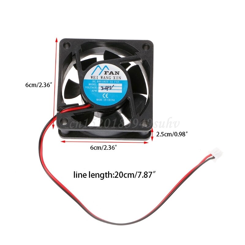Ventilador de refrigeración para PC sin escobillas, Enfriador de 2 pines, 60mm × 60mm × 25mm, cc 12V 24V, 6025