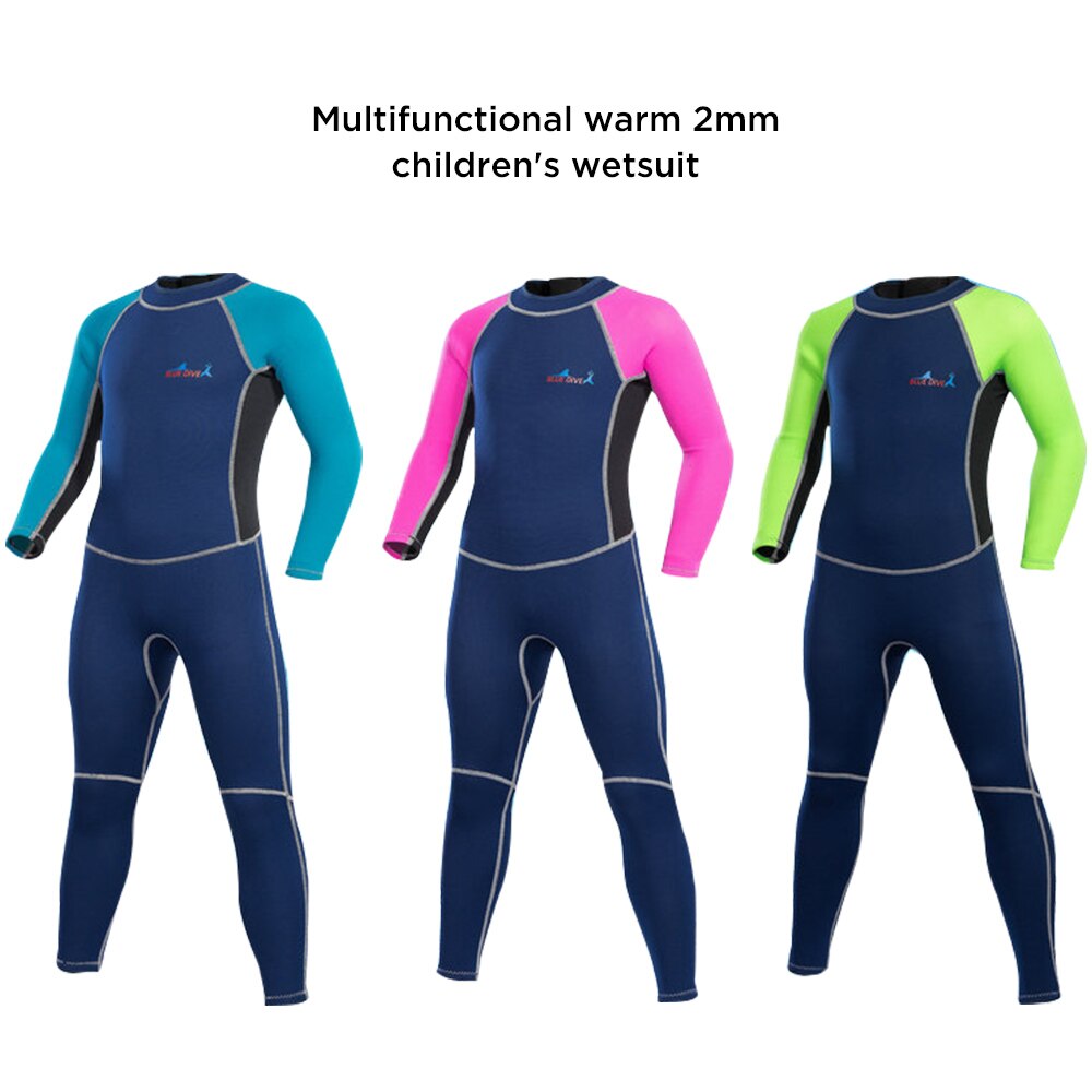 Kids Full Wetsuit 2MM Nylon Neoprene Diving Suit Thermal Warm UV Sun Protection Quick Dry Long Sleeve Back Zippered for boy girl