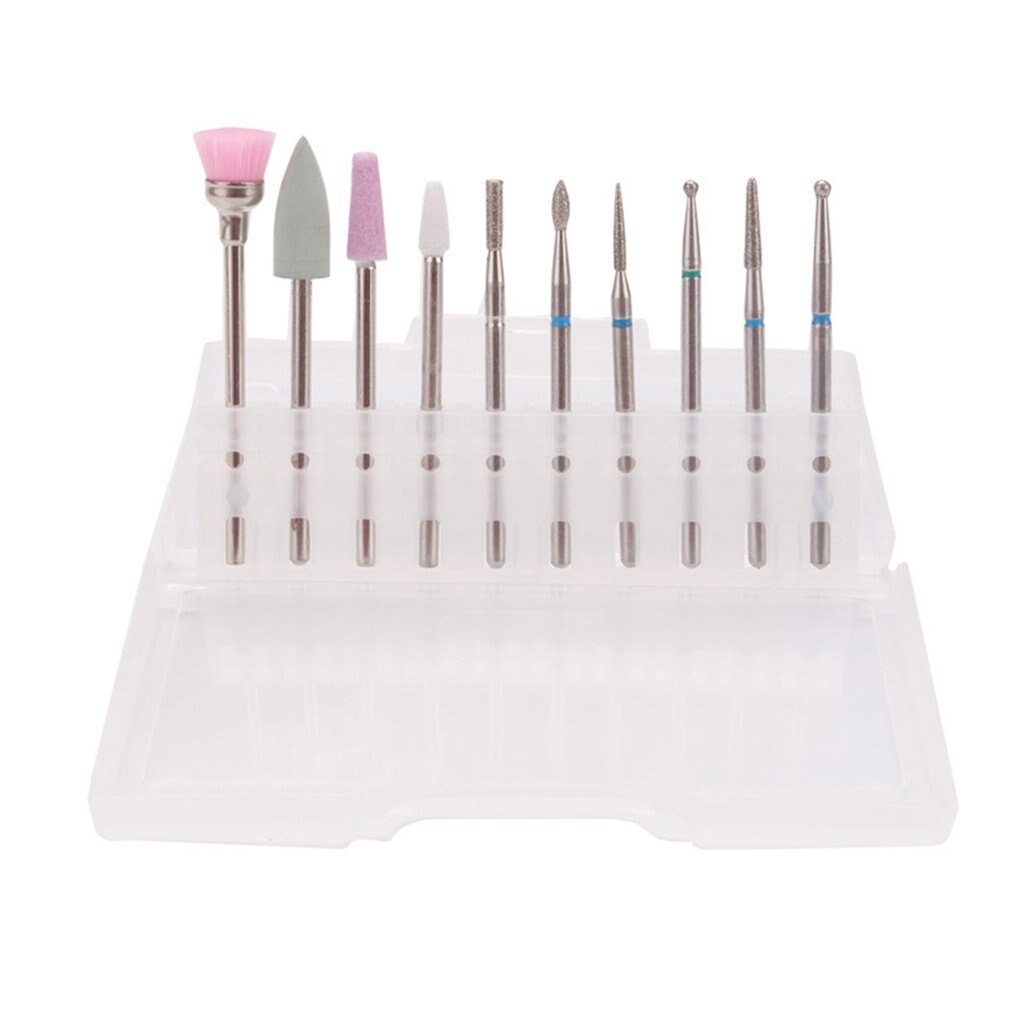 Juego de brocas de limpieza de cutícula de 10 piezas, juego de cabezales de pulido de aleación de acero y tungsteno para manicura rusa: B