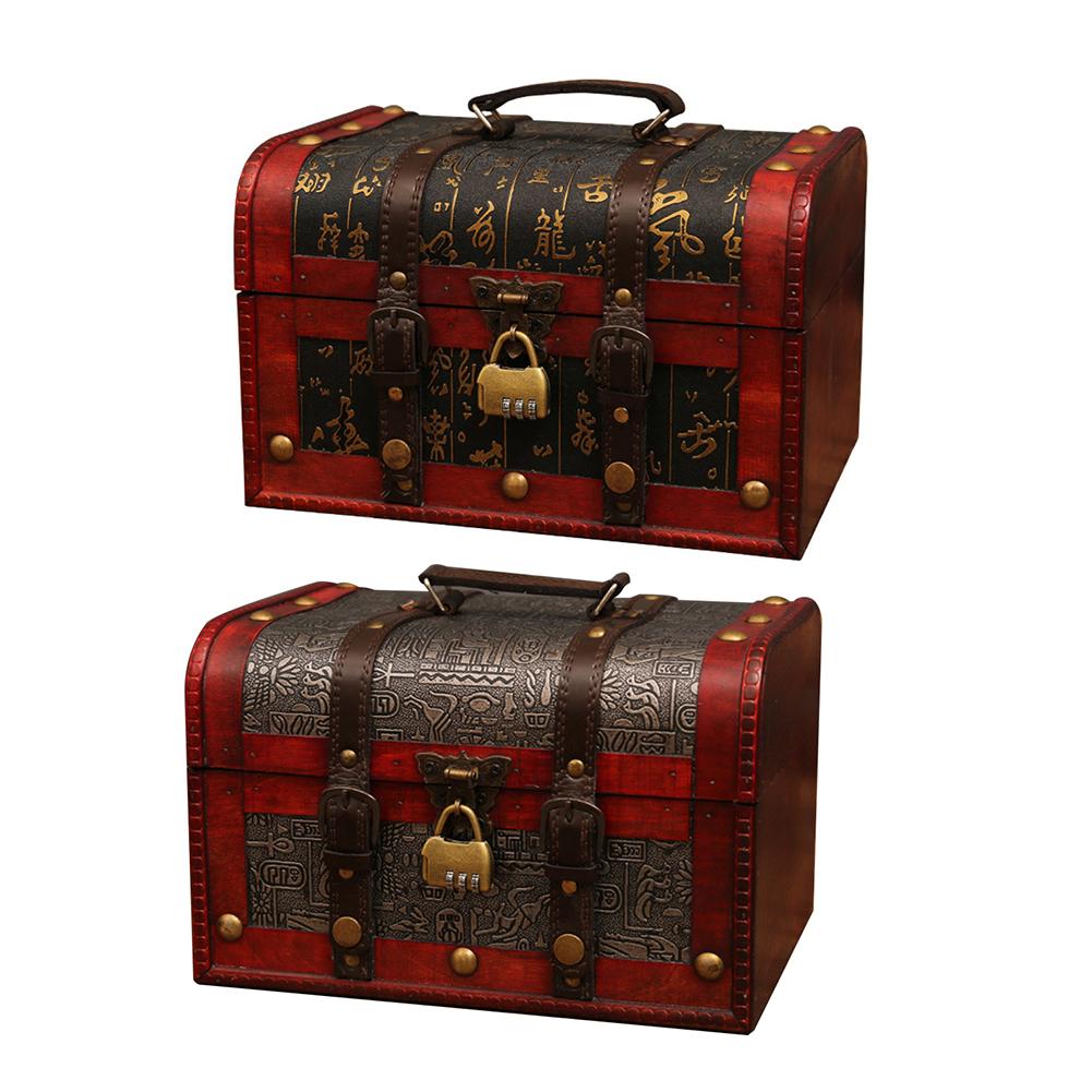 Treasure Chest With Lock Box Cosmetics Jewelry Treasure Hunt Box Wooden Crafts Decorative Ornaments