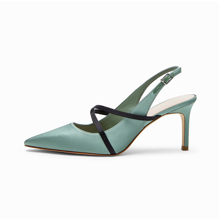 Smarte krydsstrop slingbacks kvinder sandaler killing hæl sommer kjole sko spænde rem spidse tå slangeskind sandaler kvinder: Grønne damesandaler / 6