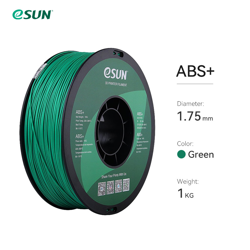 eSUN ABS+ Filament 1.75mm ABS Plus 3D Printer Filament Accuracy +/- 0.05mm 1KG 2.2 LBS Spool 3D Printing Material for 3D Printer: Green