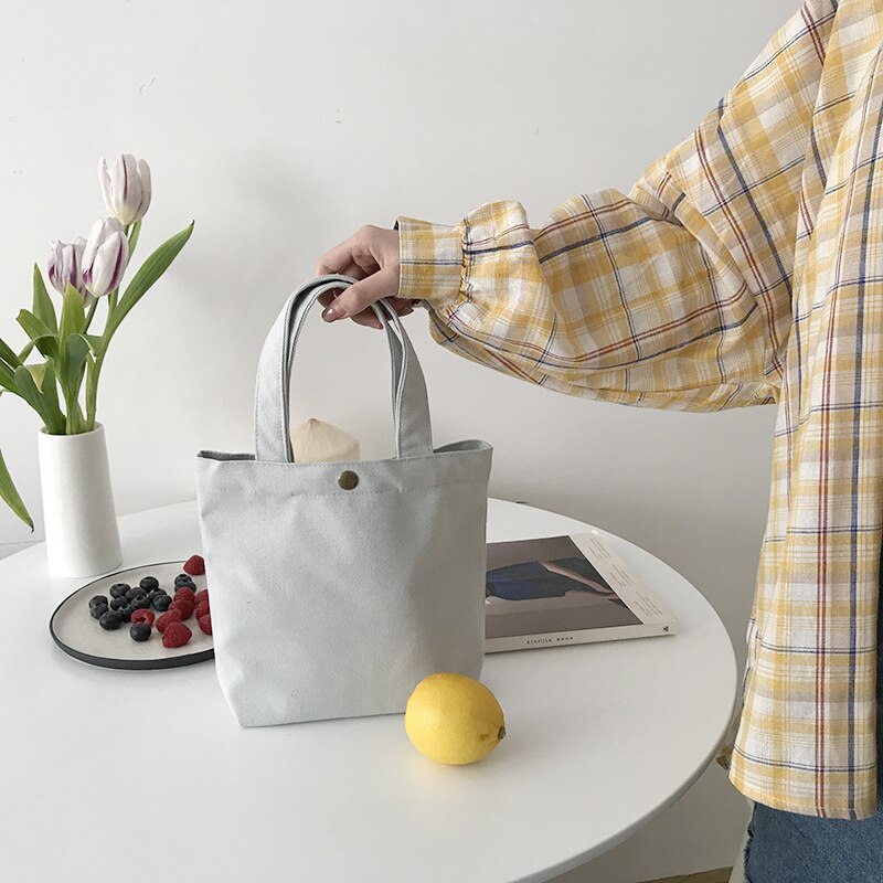 Sacs à provisions en toile mini-portables, simples, petits sacs en tissu pour femmes, couleur unie pure, fourre-tout décontracté, sacs en toile de coton, sac à main
