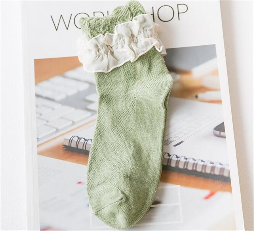 Lolita jeune fille japonaise belle femme chaussettes courtes multiples couleurs coton Socks B425: green