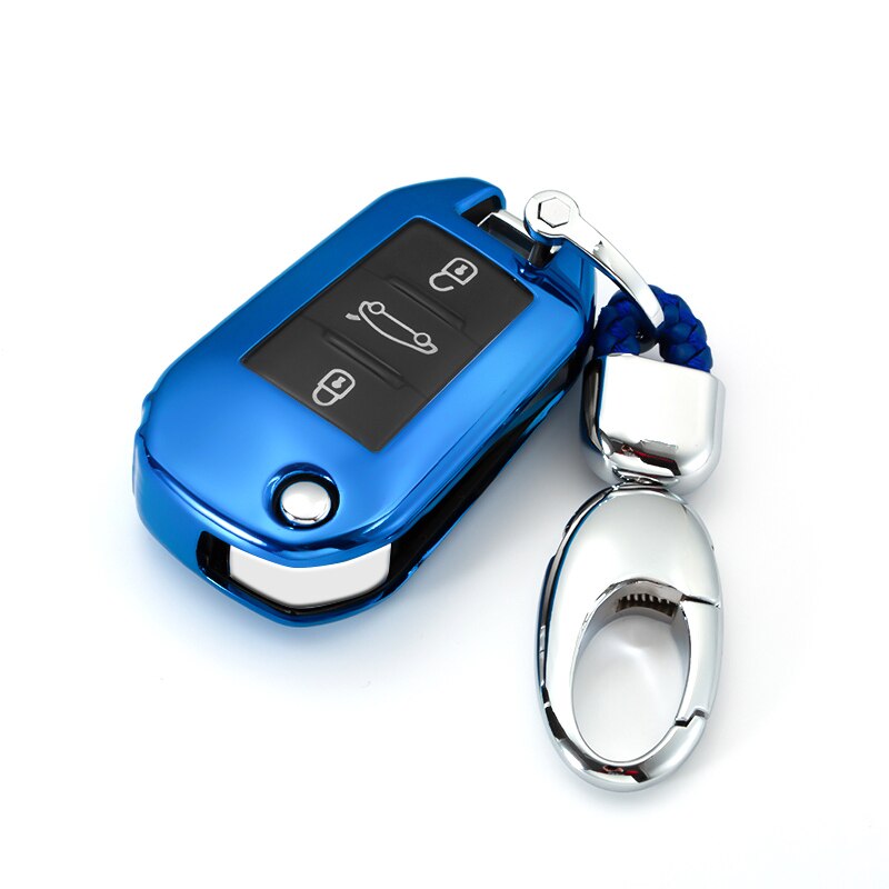 Mjukt tpu bilnyckelhölje fodral + nyckelring fob skal för citroen  c4 cactus  c5 c3 c4l peugeot 508 301302 308 3008 408