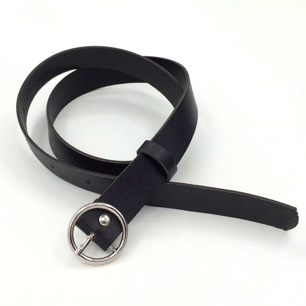 Harajuku Women Punk Chain Belt Adjustable Black Double/Single Eyelet Grommet Metal Buckle Leather Waistband For Jeans: black