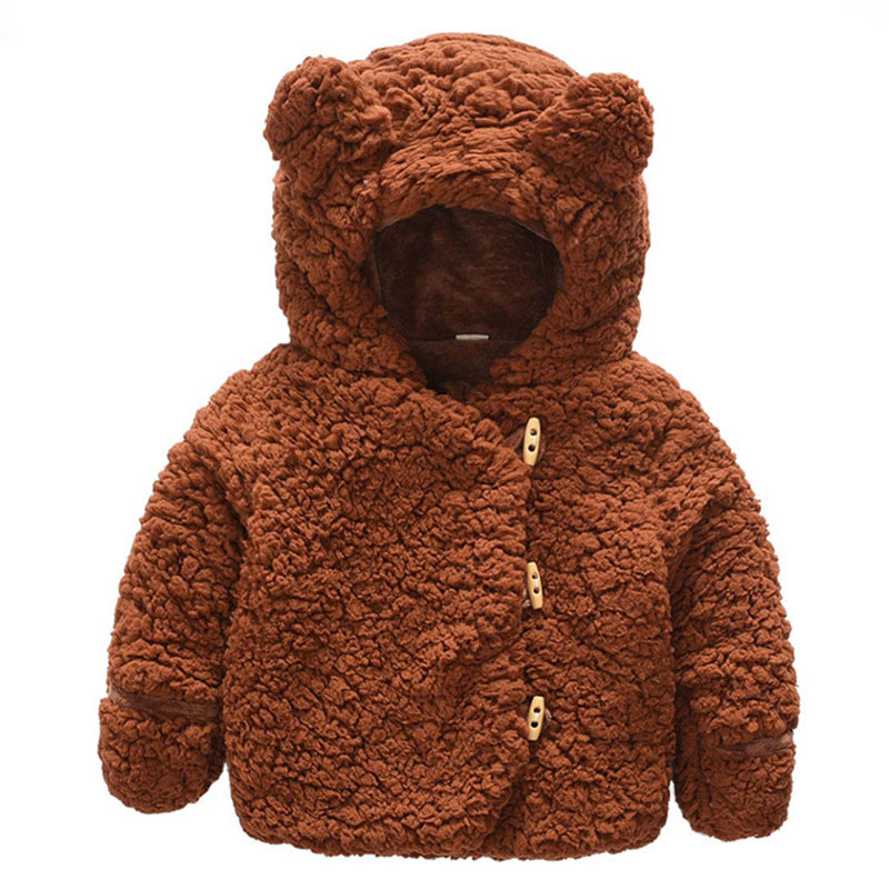 Winter Kinderen Jas Lam Fluwelen Dikke Lam Haar Uitje Kleding Jongens Gewatteerde Casual Capuchon Baby Meisjes Verdikte Jas: CZ988 Brown / 6m