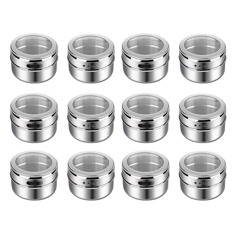 Magnetic Spice Jars Stainless Steel Box Magnetic Spice Tins Magnetic on Refrigerator Kitchen Seasoning Jar Containers: 12PCS