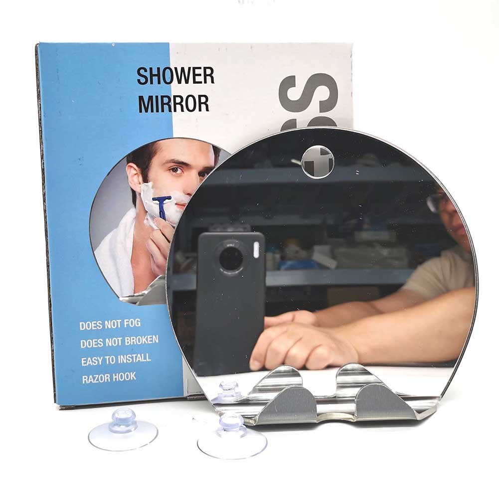 Round Portable Unbreakable Anti-Fog Shower Mirror For Shaving Razor Hook Holder Suction Cup Fog Free Travel Mirror For Bathroom