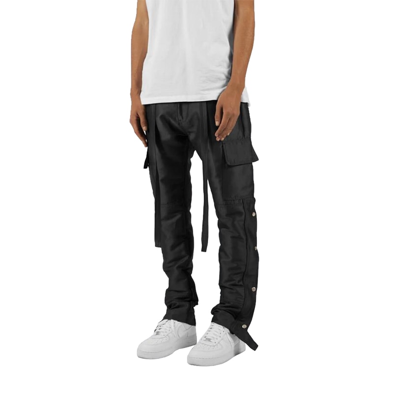 Sorte nylon snap cargo bukser herre urban streetwear punk hip hop sweatpants herre stropper knapper velcro rem lukning bukser